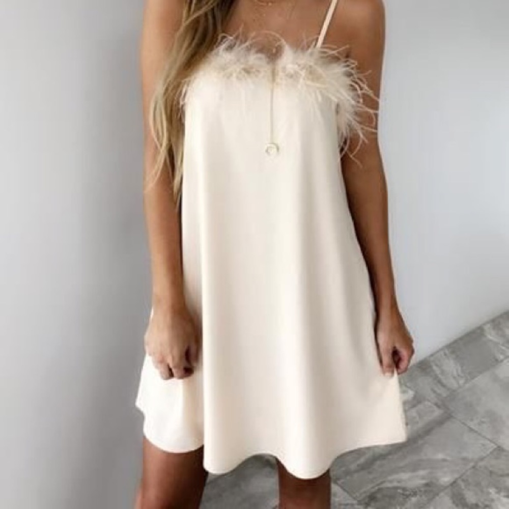 NWT Feathered Slip Dress | Small